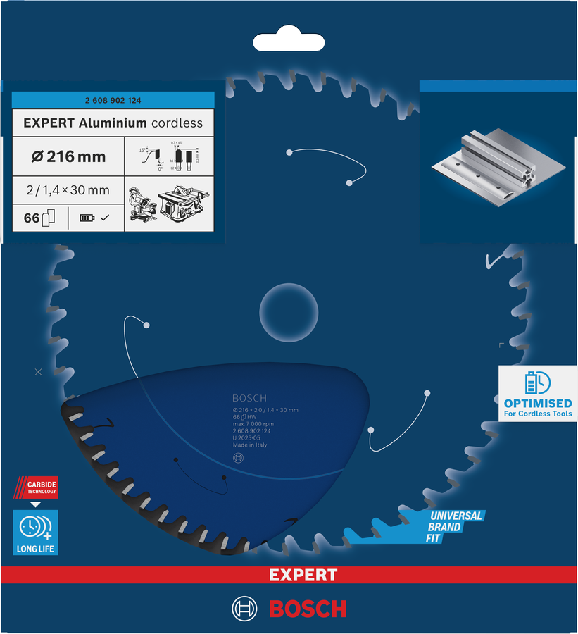 Bosch EXPERT alumiiniumist akuga ringsae tera 216 mm täpseks alumiiniumi lõikamiseks.